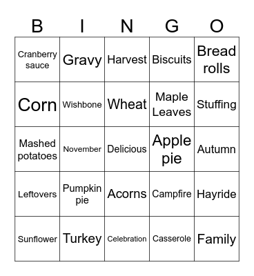 Thanksgiving Bingo Card