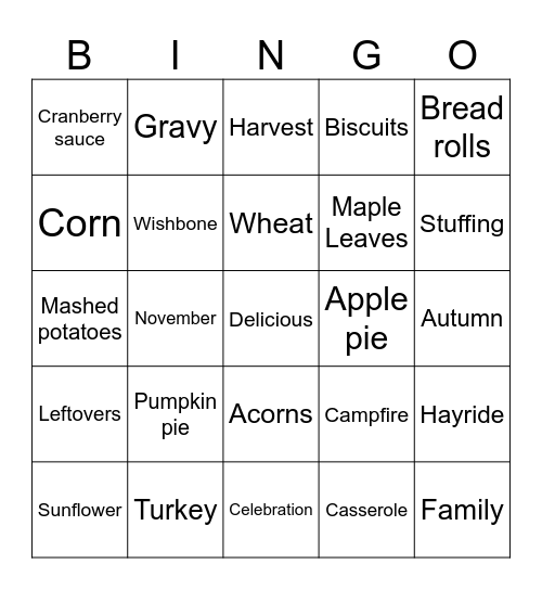 Thanksgiving Bingo Card