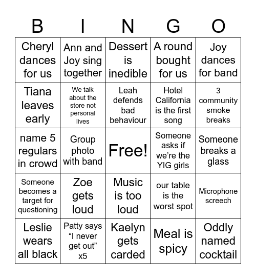 Danby’s Fundraiser Dinner Bingo Card