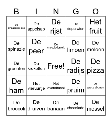 Eten en drinken Bingo Card