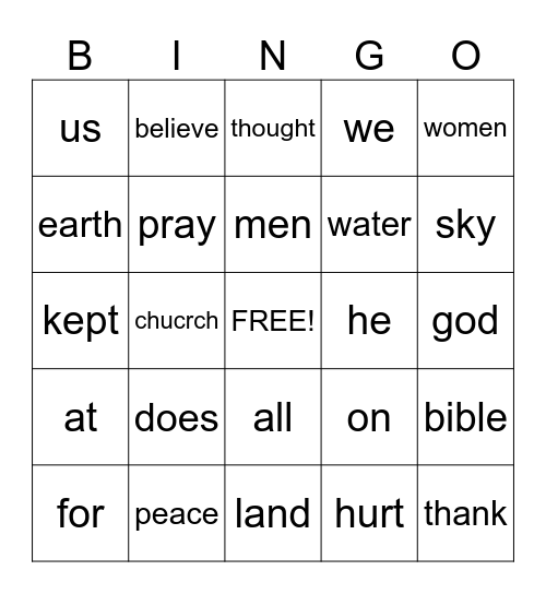 Church Bingo Card