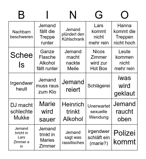 Einweihungsfete Bingo Card
