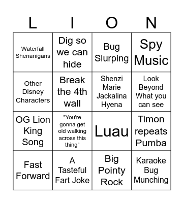 Lion King 1 1/2 Bingo Card