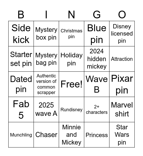 Authentic Pingo Bingo Card