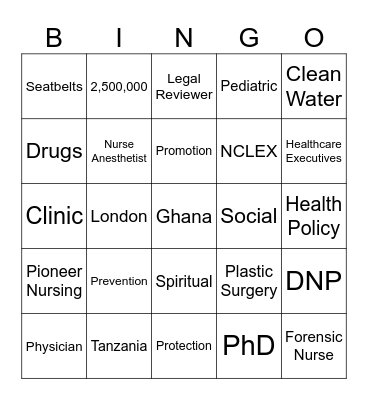 Public Health & Nursing Bingo Card
