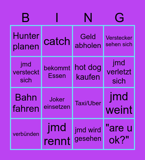 Manhunt Bingo Card