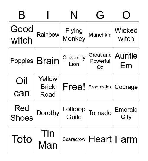 Wizard of Oz Bingo Card