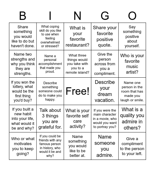 Affirmation Bingo Card