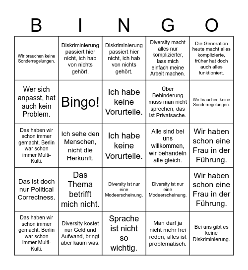 Diversity Workshop 2 Bingo Card