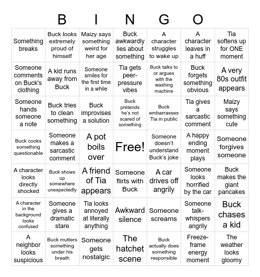 Uncle Buck Bingo Card