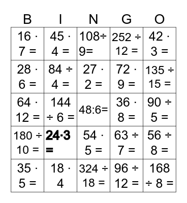 Multiplikation & Division Bingo Card