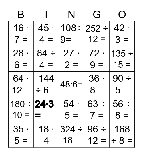 Multiplikation & Division Bingo Card