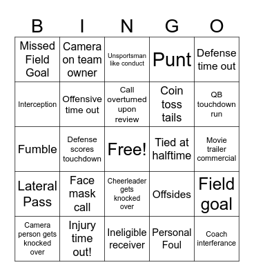 College Game Day Bingo Card
