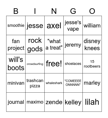 Runarounds Band/Show BINGO! Bingo Card