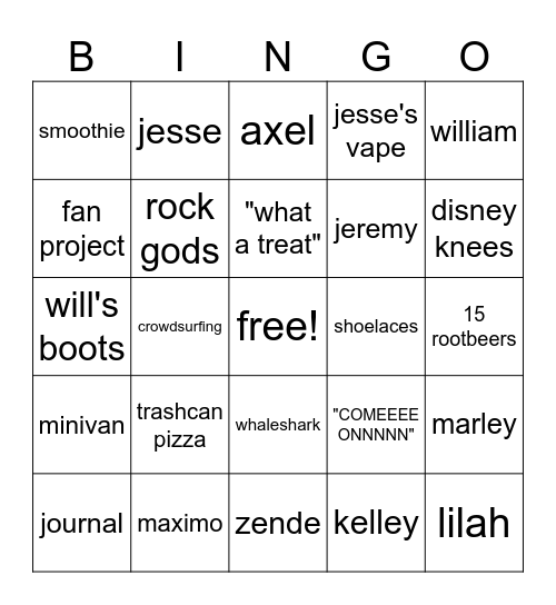 Runarounds Band/Show BINGO! Bingo Card