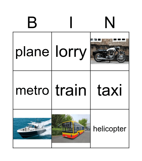 Transport Bingo Card