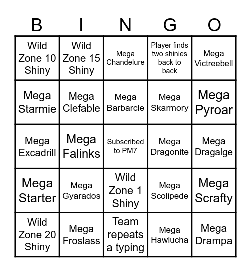 PM7 Shiny Bingo Card