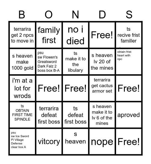 game Bingo Card