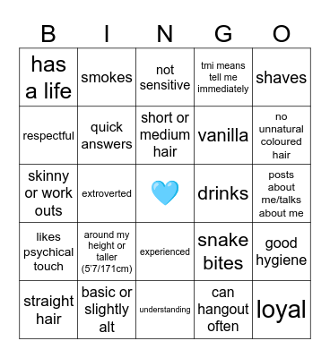 Are you my type? 🤔 (male ver) Bingo Card