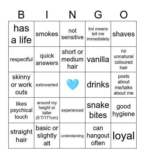 Are you my type? 🤔 (male ver) Bingo Card