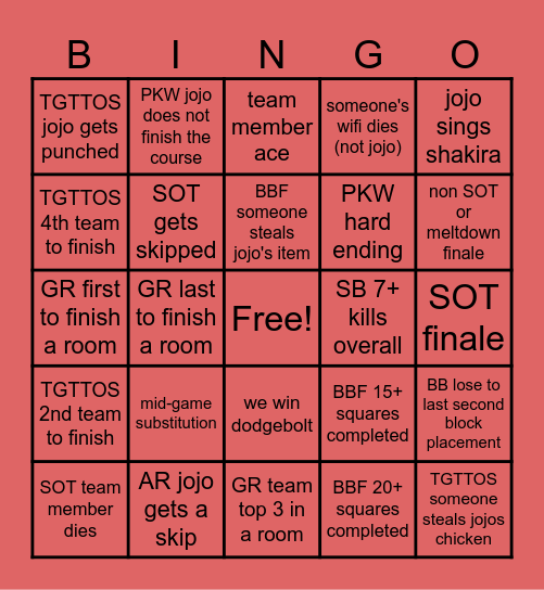 MCC Mash Up Red Rabbits Bingo! Bingo Card