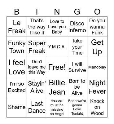 Disco game 1 Bingo Card