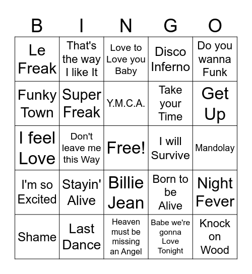 Disco game 1 Bingo Card