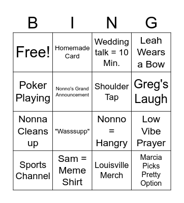 Prediction Bingo Card