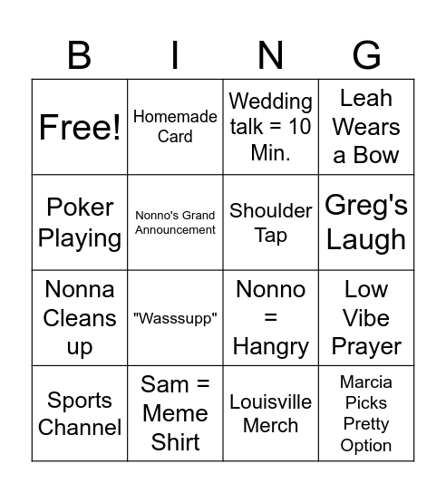 Prediction Bingo Card