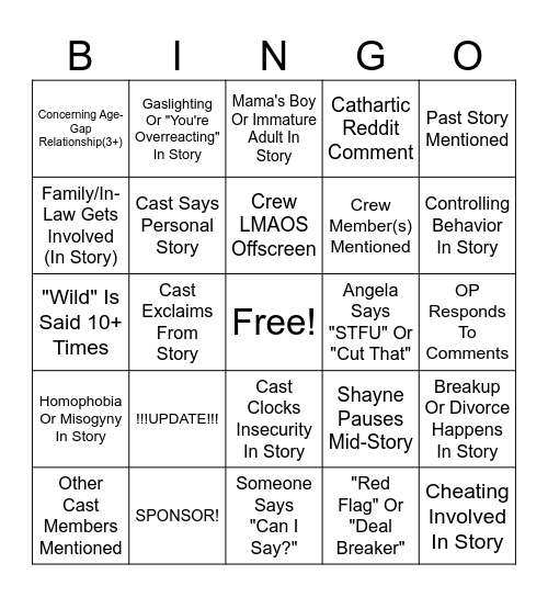 SRRS Bingo Card