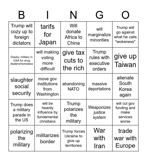 TRUMP 2025 Bingo Card