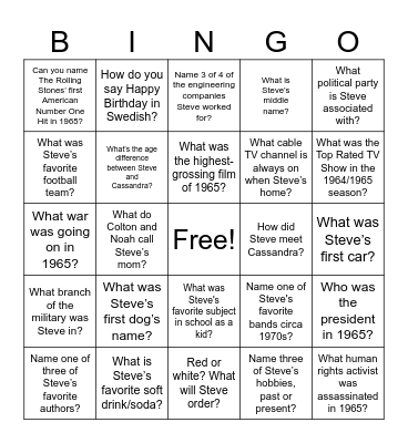 Happy 60th Steve! Bingo Card