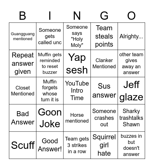 Relative Rivals Bingo Card