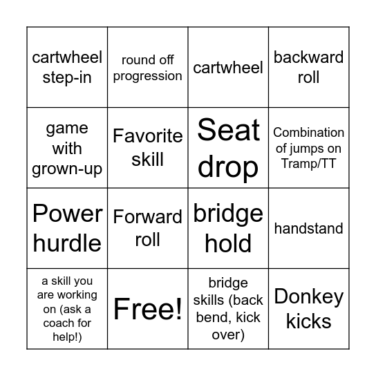 Beginner/Intermediate Bingo Card