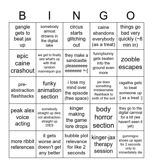 ep 7 predictions Bingo Card