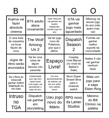 Meu bingo para o TGA Bingo Card