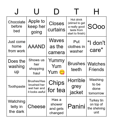 An Evening in the Life of Judith Bingo Card