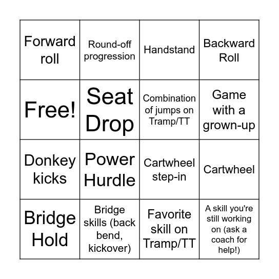 Tumbling (Beg/Int) Bingo Card