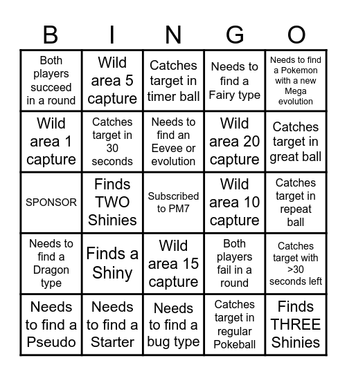 PM7 Timer Bingo Card