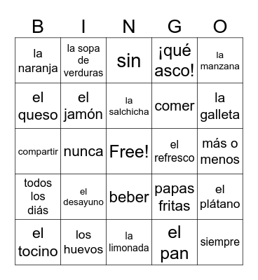 3A - Vocabulario - La Comida Bingo Card