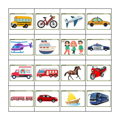 TRANSPORTATION Bingo Card