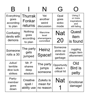 Dark Continent Bingo Card