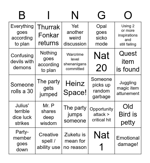 Dark Continent Bingo Card