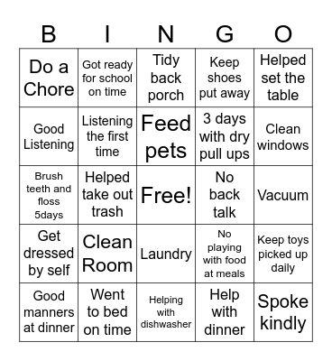 Home Behavior Bingo Card
