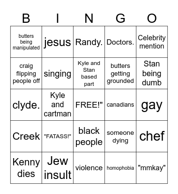 south park bingo Card