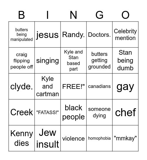 south park bingo Card