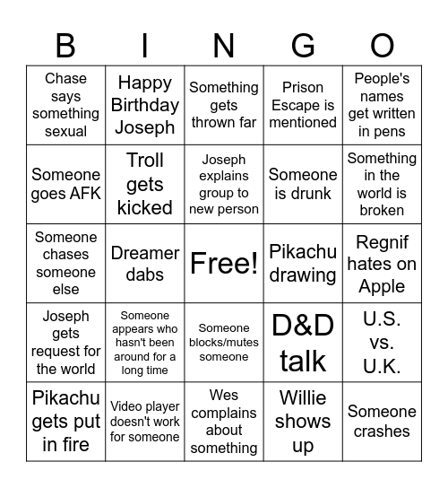 VR Bingo Card