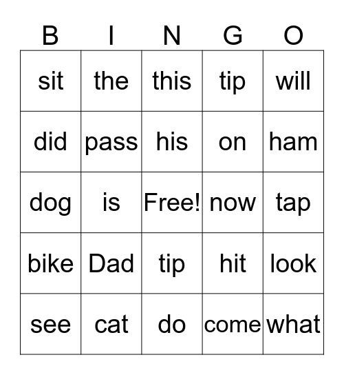 Reading Sight Words Bingo Card