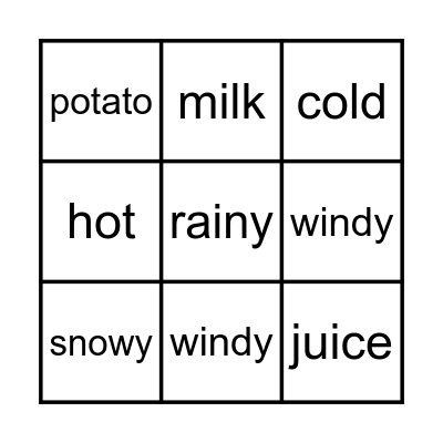 VOCABULARY BINGO! Bingo Card