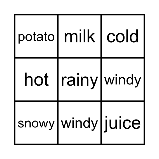 VOCABULARY BINGO! Bingo Card